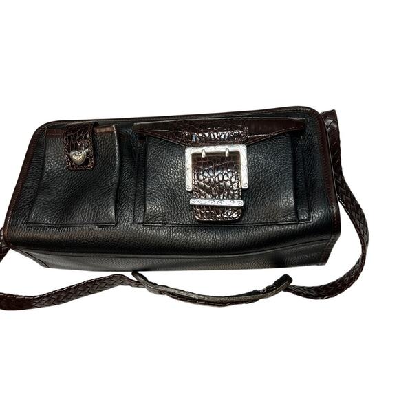 Vintage Brighton Black Leather Weave Shoulder Bag Croc Pattern 2002